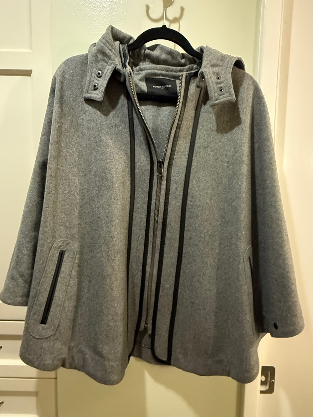 Banana Republic Gray Hooded Wool-Blend Cape Coat